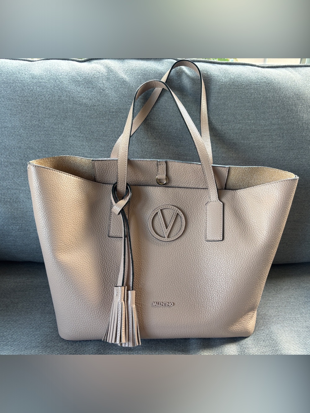 Valentino Taupe Leather Tote with Tassel